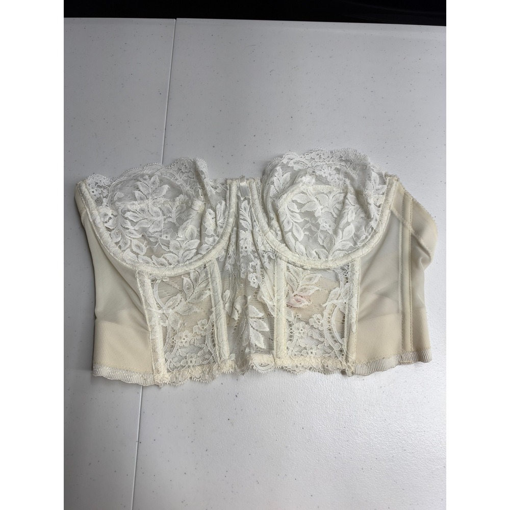 Vtg Fleur de Lace by Smoothie Ivory Floral Lace Longline Strapless Bra 38B